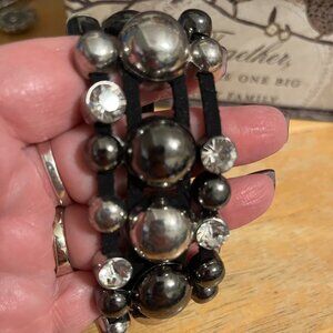 Black, Silver and Rhinestone Statement Bracelet, Beautiful